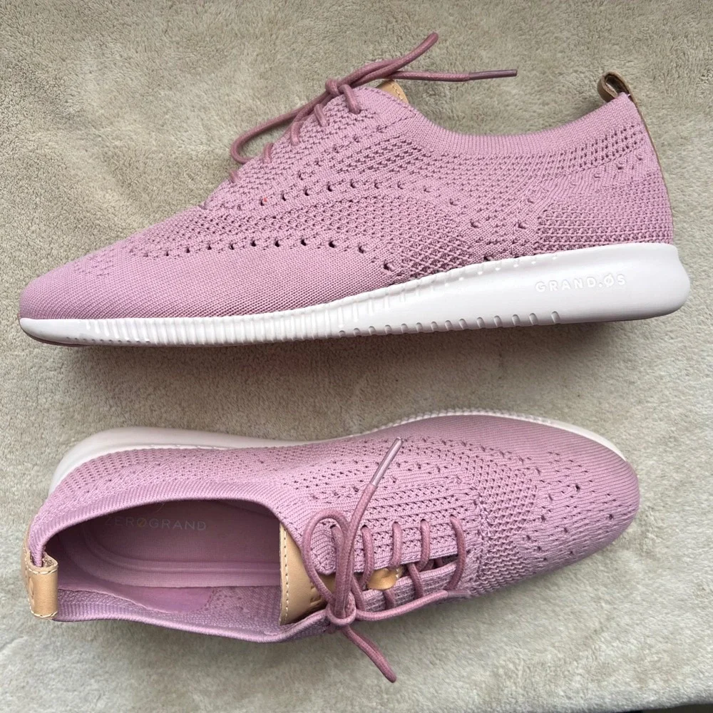 Cole Haan Rose Pink‎ Knit Lace Up Sneakers Women 9.5 B Athleisure Comfort Preppy